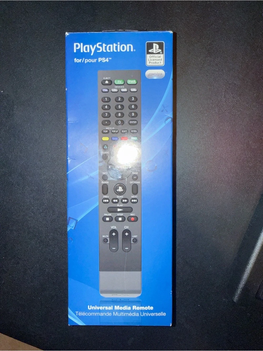 Sony PlayStation PS4 Universal Media Remote in Black and Blue Packaging